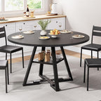 Round Dining Table for 4,Kitchen Dining Room Circle Dinner Pedestal Table,Space Saving Wood Kitchen & Dining Room Furniture (Black, 47In)