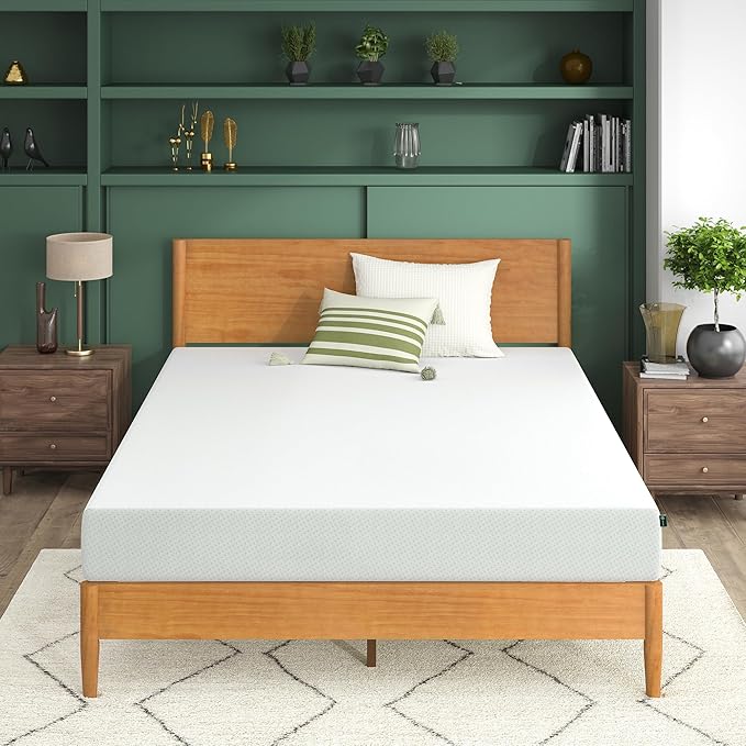 Zinus 8 Inch Green Tea Memory Foam Mattress, Short Queen, Fiberglass Free, Patented Custom Contour Support, Sturdy Base Foam, CertiPUR-US Certified, Mattress in A Box, White