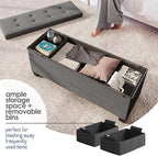 Storage Ottoman Bench with Bins, 43-in Storage Bench for Bedroom End of Bed, Folding Foot Rest Ottoman for Living Room Max 660lbs, Velvet Ottomans, Grey