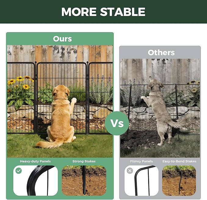 FXW Garden Fence Outdoor for The Yard – 40in(H) x 36.4ft(L) Heavy Duty Metal Animal Barrier for Dog and Rabbit, Decorative Dog Fence, 16 Panels, Black