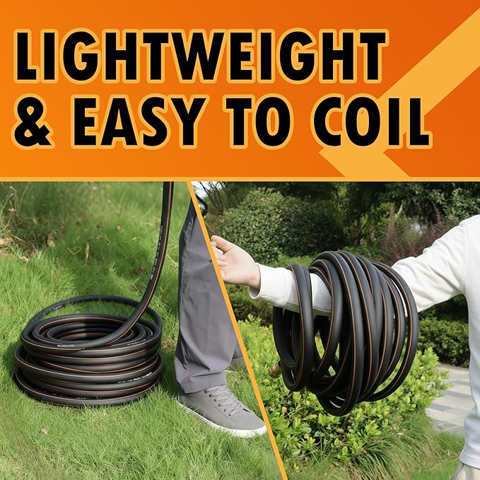 5/8 in. × 100 ft. High Flow Heavy Duty Garden Hose Flexible Hybrid Rubber Water Hose, No Memory Durable Premium Water Hose for Watering, Irrigation, Water Transfer Pump