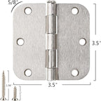 18 Pack Interior Satin Nickel Door Hinges Brushed 3.5 Inch x 1/2" Rounded 5/8 Radius for Doors 3 ½ Inch Heavy Duty Steel Iron Hardware Fittings House Villa Cando Loft Room Ironmongery Sliver Hinge