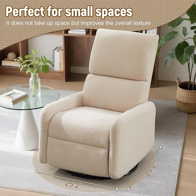 360° Rocking Chair, Nursery Rocker Chair with Side Pockets, Glider Nursing Chair with Steel Structure Base, Small Chair for Small Spaces, Sherpa Swivel Accent Chairs for Living Room, Nursing