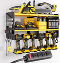 Large Power Tool Organizer Wall Mount with Charging Station, 3 Layer Heavy Duty Metal Tool Storage Rack Loads 420lbs with 6 Cordless Drill Holder, Utility Rack Loads with 4 Power Strip