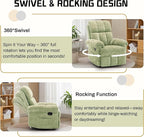 Recliner Chair, Swivel Rocker Recliner Chair for Adults, Small Recliners for Small Spaces, Upholstered Manual Recliner with Side Pockets, Nursery Rocking Chair for Living Room, Chenille, Green