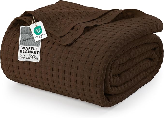 Utopia Bedding Brown 100% Cotton Waffle Blanket 300 GSM [Queen - 90x90 Inch] Soft Lightweight Breathable Bed Blanket for All Season