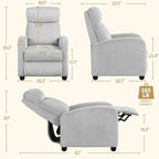 Yaheetech Corduroy Recliner Chair Single Sofa Home Theater Seating Adjustable Modern Reclining Chair for Living Room Bedroom Home Theater Light Gray
