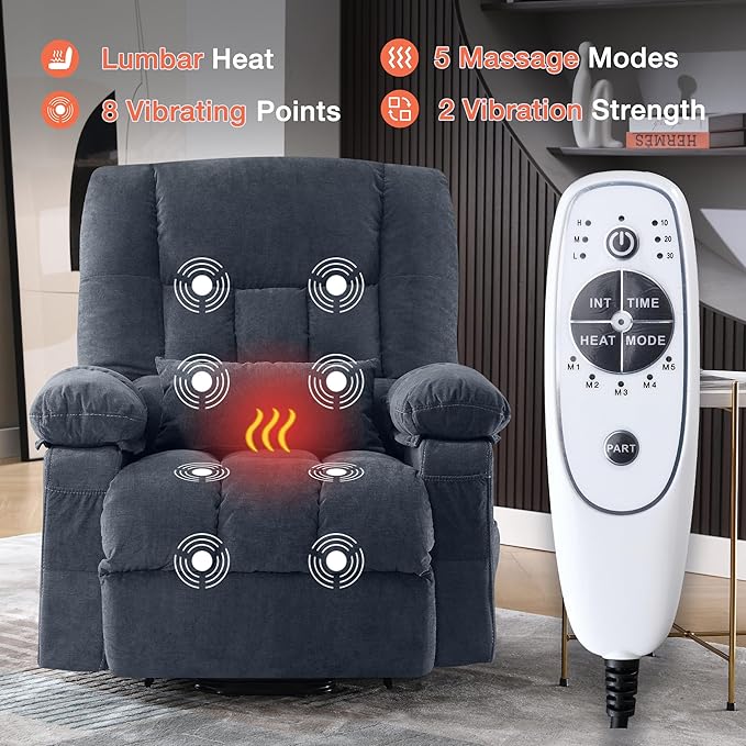 Power Lift Recliner Chair for Elderly with Vibration Massage and Lumbar Heating, Electric Lift Recliner Single Sofa with Side Pocket and USB Charge Port for Living Room