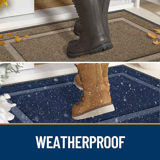 OLANLY Front Door Mat Indoor Outdoor Entrance, Waterproof All-Season, All-Weather Doormat, Sturdy Natural Rubber, Fade Resistant, Low Profile, Easy Clean Patio Porch Entryway Mat, 47x30, Light Blue