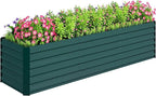 Outsunny 8 x 2 x 2ft Galvanized Raised Garden Bed Kit, Outdoor Metal Elevated Planter Box with Safety Edging, Large Raised Bed for Growing Flowers, Herbs and Vegetables, Green