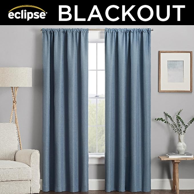 ECLIPSE Kendall Modern Blackout Thermal Rod Pocket Window Curtain for Bedroom or Living Room (1 Panel), 42" x 63", Slate