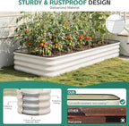 5 in 1Galvanized Raised Garden Bed - 8x3x1ft Modular Garden Planter Bed Outdoor | Steel Raised Bed Kit with Bracing Rods, Gloves for Gardening Vegetables Fruits and Flowers (White)