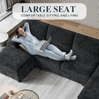 Shintenchi U-Shaped Sectional Couches for Living Room, 4 Seat Sofa with Double Chaise Lounges,Solid Wood Frame Sectional Sofa for Apartment,Black