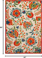 Nourison Home Aloha Red Multicolor 3'6" x 5'6" Area Rug - Easy Clean, Non Shedding, Bed Room, Living Room, Dining Room, Kitchen (4' x 6')