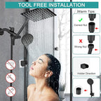 Shower Head, 12‘’ High Pressure Rainfall/Handheld Shower Combo with 11'' Extension Arm, 9 Settings, Anti-leak Shower Head with Holder, Height/Angle Adjustable, Matte Black