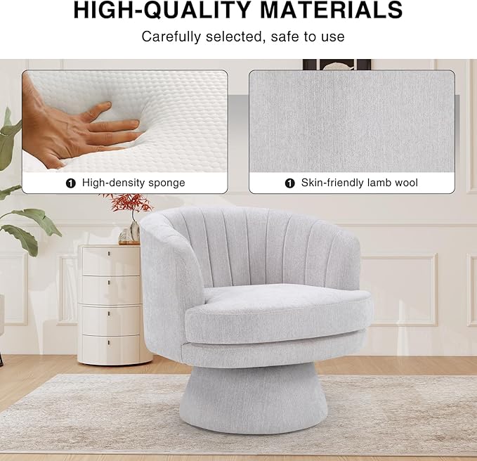 CANMOV Swivel Accent Chair with Armrest, Modern 360 Degree Swivel Barrel Chair with Curve Back and Soft Cushion,Comfy Fabric Round Armchair Single Sofa for Living Room,Bedroom,Waiting Room,Grey