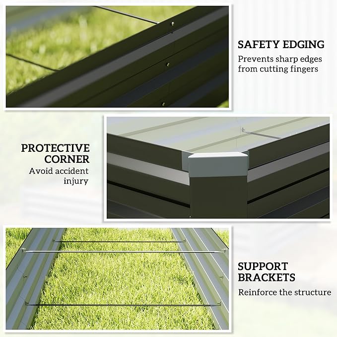 Outsunny 8 x 2 x 1ft Galvanized Raised Garden Bed Kit, Outdoor Metal Elevated Planter Box with Safety Edging, Large Raised Bed for Growing Flowers, Herbs and Vegetables, Dark Gray