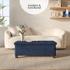 Storage Ottoman Bench with Bins, 43-in Storage Bench for Bedroom End of Bed, Folding Foot Rest Ottoman for Living Room Max 660lbs, Velvet Ottomans, Blue