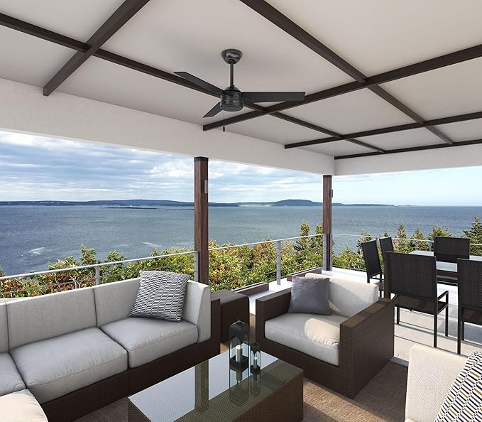 Hunter 44 inch Outdoor or Indoor Ceiling Fan No Light - Black Ceiling Fan without Light, For Patio, Porch, Garage, or Living Room, Standard Mount, 3 Blades, Pull Chain - Cassius 50260, Matte Black
