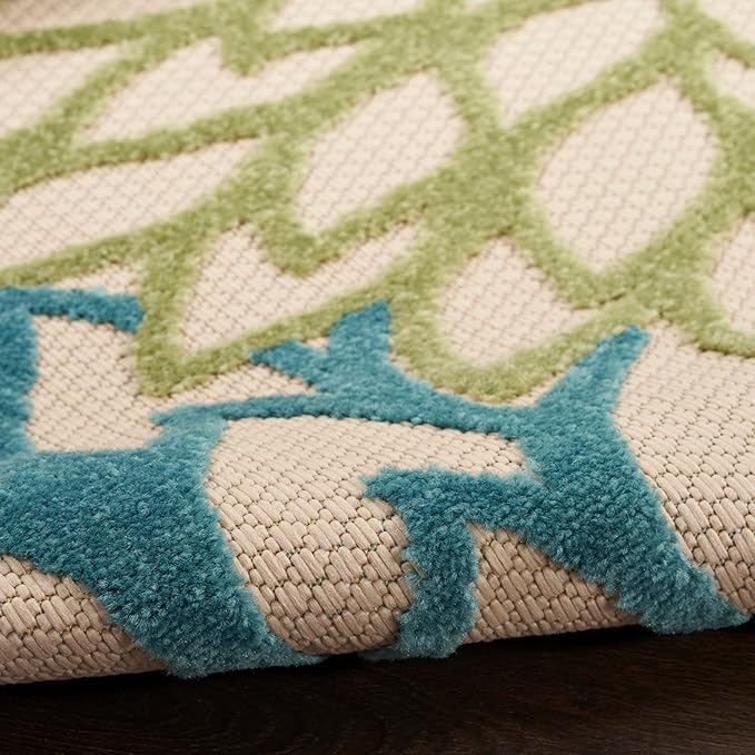 Nourison Home Aloha Tropical Indoor/Outdoor Green Multicolor 6' x 9' Area Rug, Easy Cleaning, Non Shedding, Bed Room, Living Room, Dining Room, Backyard, Deck, Patio (6x9)