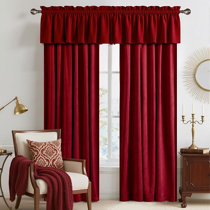 NICETOWN Red Velvet Valance Curtains for Windows 18 inch Length, Kitchen Window Treatment Room Darkening Girls Bedroom Decor, W52 x L18, 1 Panel