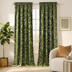 NICETOWN Leaf Patterned Green Velvet Curtains 96 inches Long 2 Panels Gold Foil Printed - Room Darkening Drapes for Living Room, Thermal Insulated Soft Luxury Home Decor for Bedroom, W50 x L96