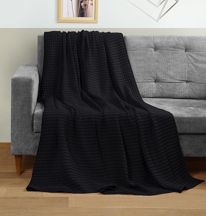 Utopia Bedding Black 100% Cotton Waffle Blanket 300 GSM [King - 90x108 Inch] Soft Lightweight Breathable Bed Blanket for All Season
