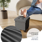 Storage Ottoman Cube with Small Bin, 15-in Square Ottoman with Storage for Living Room and Bedroom, Small Ottomans Foot Rest, Velvet Foot Stools Ottomans Max 330lbs, Grey