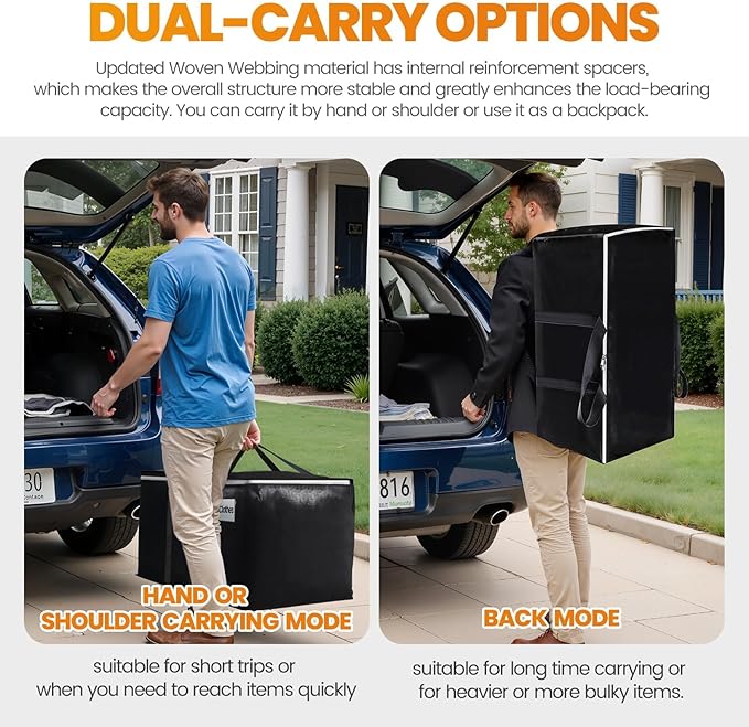 Heavy-Duty & Extra Capacity Moving Bags with Backpack Straps, Storage Totes with Double Zipper & Strong Handles, Packing Bags Alternative to Moving Boxes, Moving Supplies (8 Pack, Black)