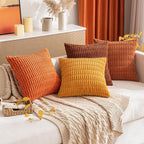 MIULEE Pack of 2 Dark Rust Corduroy Decorative Pillow Covers 20x20 Inch Soft Boho Striped Throw Pillow Covers Modern Farmhouse Home Decor for Summer Sofa Living Room Couch Bed
