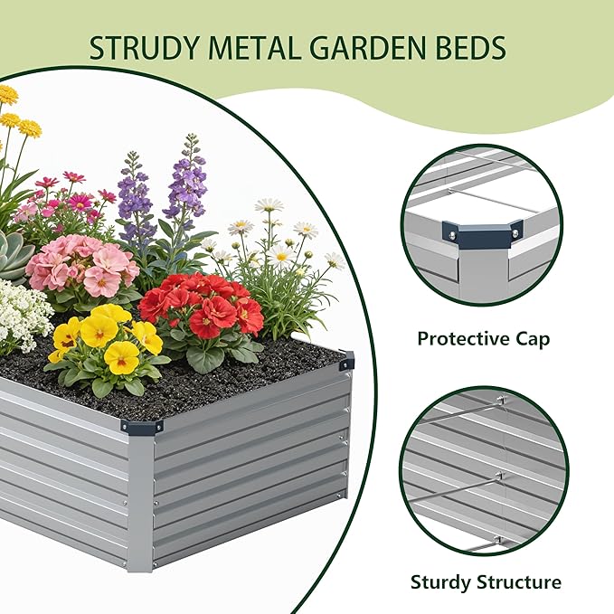 10x2x1 ft(2 Pack) Galvanized Raised Garden Bed,Outdoor Planter Box Metal Patio Kit Planting Bed for Vegetables Flowers and Succulents,Silver