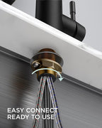 FORIOUS Black Kitchen Faucet with Soap Dispenser, Single Handle Stainless Steel Spring Sink Faucet with Pull Down Sprayer Transitional for Pot Filler, Farmhouse Camper Bar Laundry Room