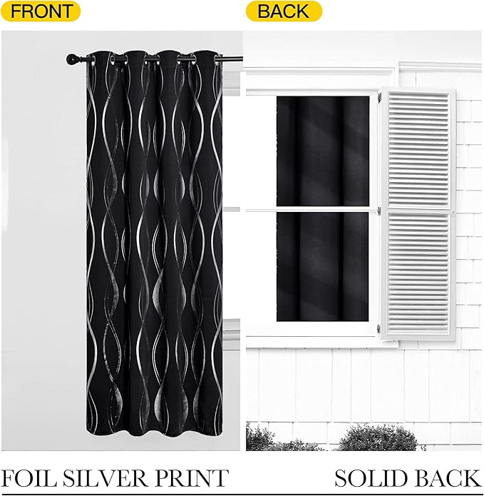 NICETOWN Blackout Curtain Panels 84 inches - Light Reducing Thermal Insulated Solid Grommet Blackout Curtains/Panels/Drapes for Living Room/Nursery/Kids Room (Set of 2, 42" Wide, Black)