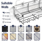 NESOMI Shower Caddy Adhesive Shower Organizer 7-Pack, Rustproof Stainless Steel Bathroom Shelves, Large Capacity No-Drill Rack Storage Accessories with Soap Dish Toothbrush Holder Hooks