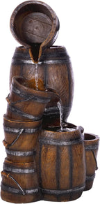Alpine Corporation ZEN409S Outdoor Rustic 4-Tiered Barrels and Buckets Water Floor Fountain - Farmhouse Style, 24 Inch Tall, Brown