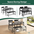 Shintenchi Kitchen Table Chairs Set of 4, Dining Table Set for 4 with Bench and Chairs, 4 Pieces Kitchen Table Set with Storage Rack & Metal Frame for Small Space, Solid Black