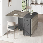Space Saving Folding Dining Table for 2-4, Farmhouse Foldable Dining Table with Drawer and Storage Shelf, 6 Wheels Drop Leaf Kitchen Dining Room Table for Small Space (Grey, 47.2" x 23.6" x 29.9")