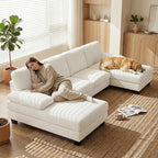 Homall Sectional U Shaped Sofa Couches for Living Room, Comfy Corduroy 4 Seat Sofa Set with Removable Pillows, Lounge Chaise Upholstered Couch for for Apartment (Corduroy, Beige)