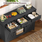 TEENFON Storage Cabinet, Coffee Bar Cabinet with 3 Drawers, 2 Adjustable Shelves & 2 Doors, Buffet Cabinet, Kitchen Cabinet for Kitchen, Dining Room, Living Room, Black