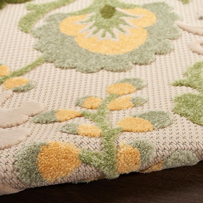 Nourison Home Aloha Ivory Green 2'3" x 8' Area Rug - Easy Clean, Non Shedding, Bed Room, Living Room, Dining Room, Kitchen (8' Runner)