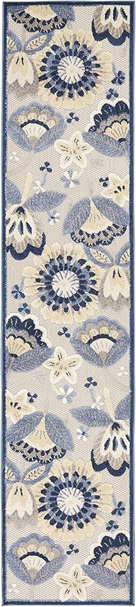 Nourison Home Aloha Blue Grey 2'3" x 10' Area Rug - Easy Clean, Non Shedding, Bed Room, Living Room, Dining Room, Kitchen (10' Runner)