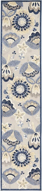 Nourison Home Aloha Blue Grey 2'3" x 10' Area Rug - Easy Clean, Non Shedding, Bed Room, Living Room, Dining Room, Kitchen (10' Runner)