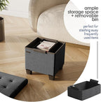 Storage Ottoman Cube with Small Bin, 15-in Square Ottoman with Storage for Living Room and Bedroom, Small Ottomans Foot Rest, Velvet Foot Stools Ottomans Max 330lbs, Grey