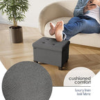 Storage Ottoman Cube with Small Bin, 16-in Square Ottoman with Storage for Living Room and Bedroom, Small Ottomans Foot Rest, Fabric Foot Stools Ottomans Max 330lbs, Grey