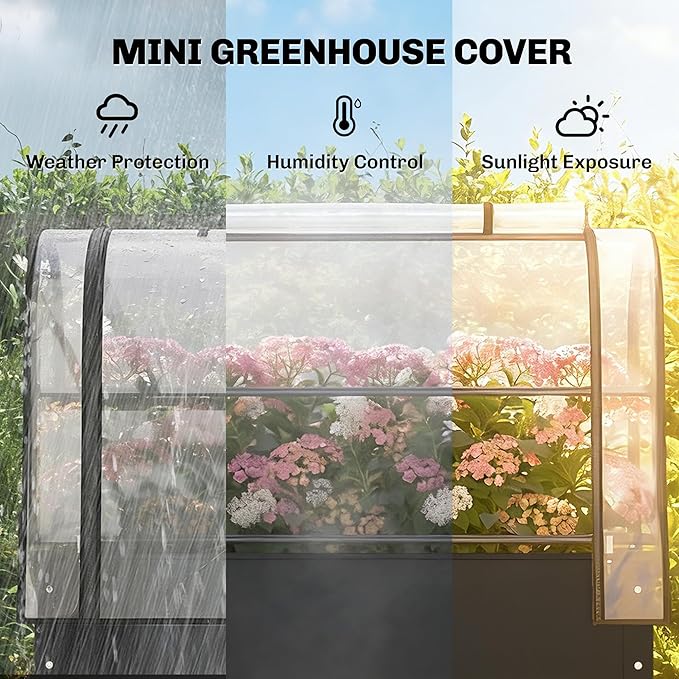 Outsunny Raised Garden Bed with Flip-Up Greenhouse Cover, Metal Elevated Garden Bed with Legs and Drainage Hole, Outdoor Raised Planter Box for Vegetables Herbs Flowers, 39.4" x 19.3" x 53.5", Black