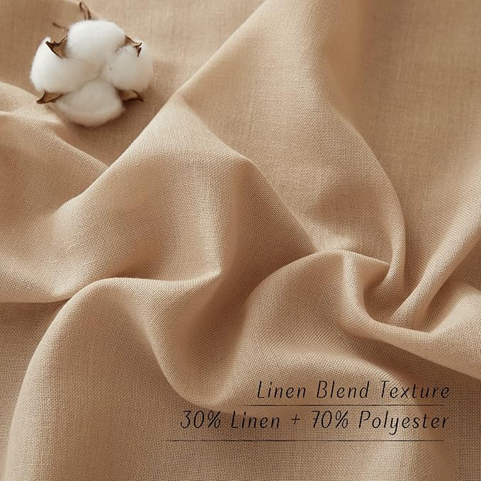 NICETOWN Camel Linen Kitchen Window Curtains Over Sink, Grommet Thick Linen Camel Short Window Treatments Privacy Assured with Light Filtering for Bedroom/Bathroom, W34 x L36, 2 Panels