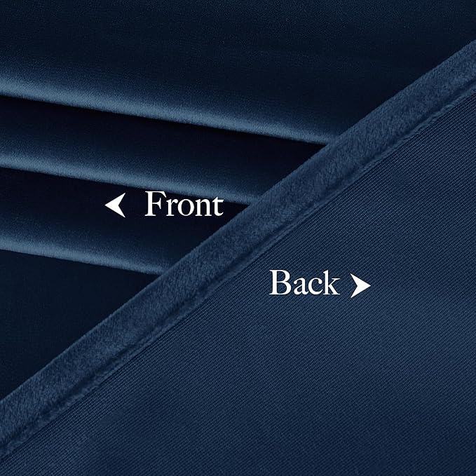 NICETOWN Navy Blue Velvet Blackout Curtains 96 inch Long for Bedroom and Living Room, Rod Pocket Drapes Soft Privacy Protection Window Treatments for Hall (2 Pieces, 52" Wide)