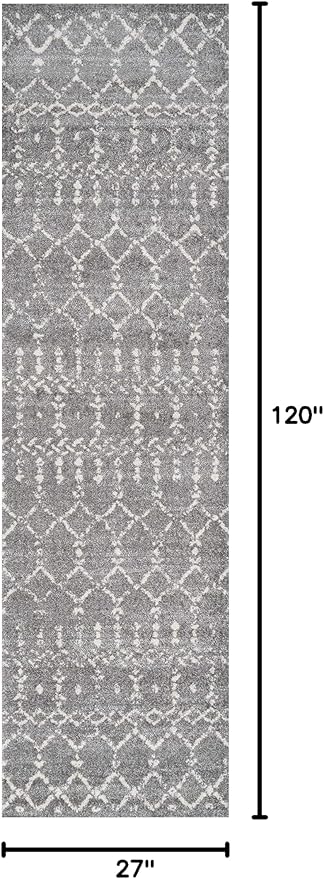 JONATHAN Y Boho Vintage Diamond Gray/Ivory Runner Rug 2X10 ft, Moroccan Hype for Living Room, Bedroom, Kitchen, Office, Easy-Cleaning, High Traffic, Pet-Friendly, Non-Shedding (MOH101C-210)