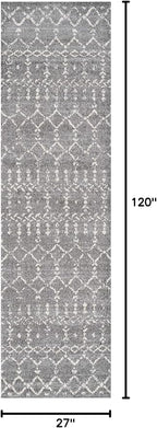 JONATHAN Y Boho Vintage Diamond Gray/Ivory Runner Rug 2X10 ft, Moroccan Hype for Living Room, Bedroom, Kitchen, Office, Easy-Cleaning, High Traffic, Pet-Friendly, Non-Shedding (MOH101C-210)