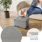 Storage Ottoman Cube with Small Bin, 16-in Square Ottoman with Storage for Living Room and Bedroom, Small Ottomans Foot Rest, Leather Foot Stools Ottomans Max 330lbs, Light Grey